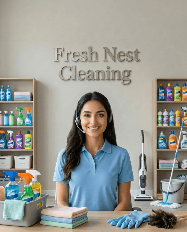 Maria as the receptionist at Fresh Nest Cleaning