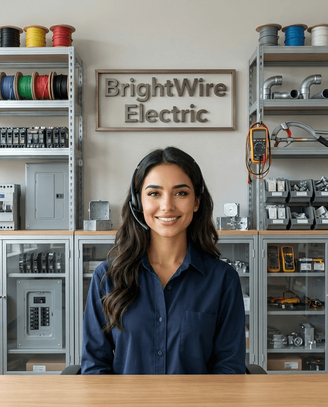 Maria as the receptionist at BrightWire Electric