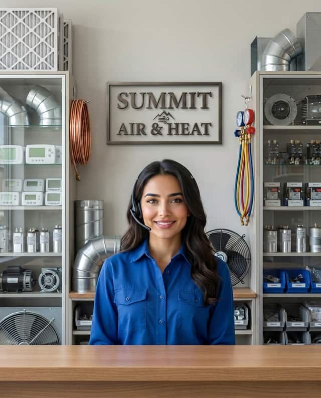 Maria as the receptionist at Summit Air & Heat