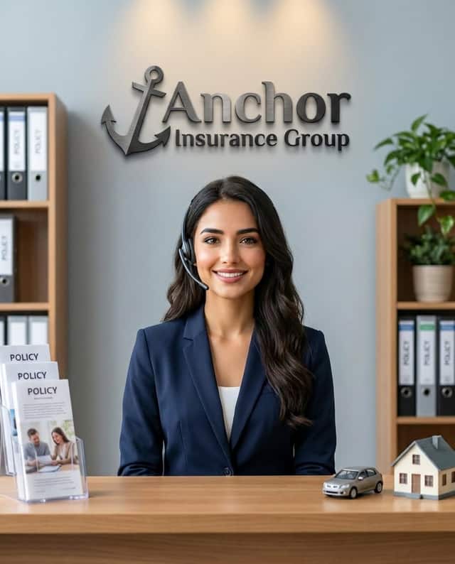 Maria as the receptionist at Anchor Insurance Group