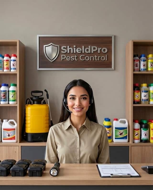 Maria as the receptionist at ShieldPro Pest Control
