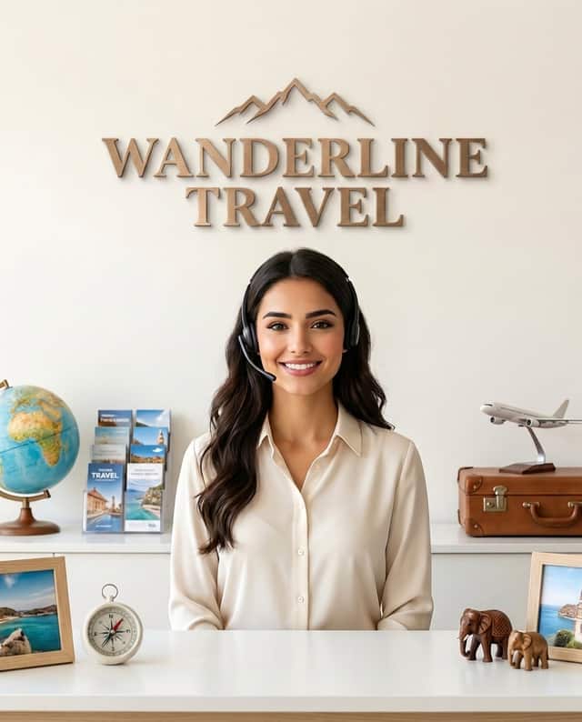 Maria as the receptionist at Wanderline Travel