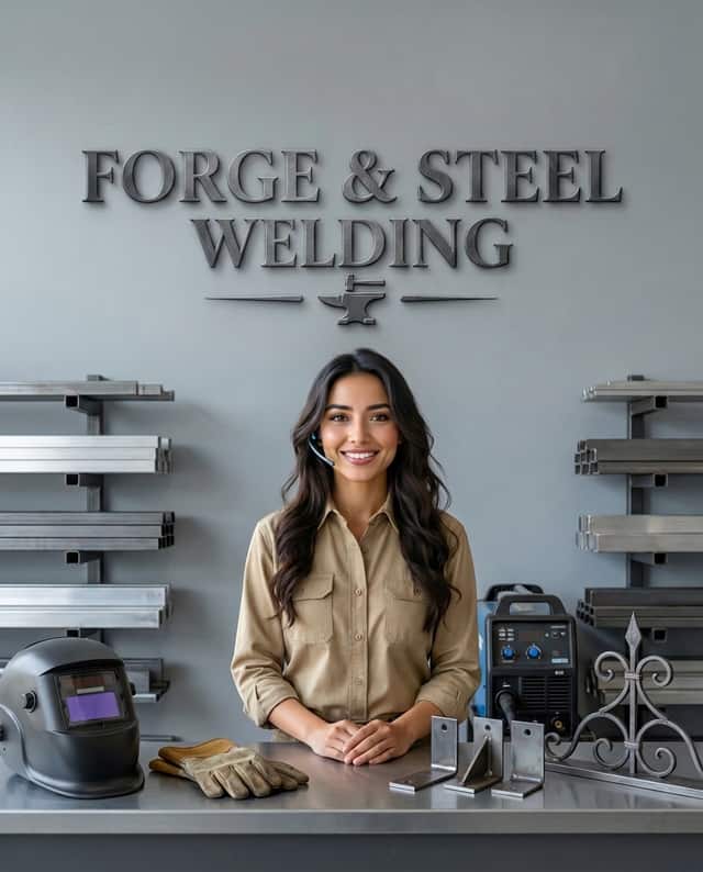 Maria as the receptionist at Forge & Steel Welding