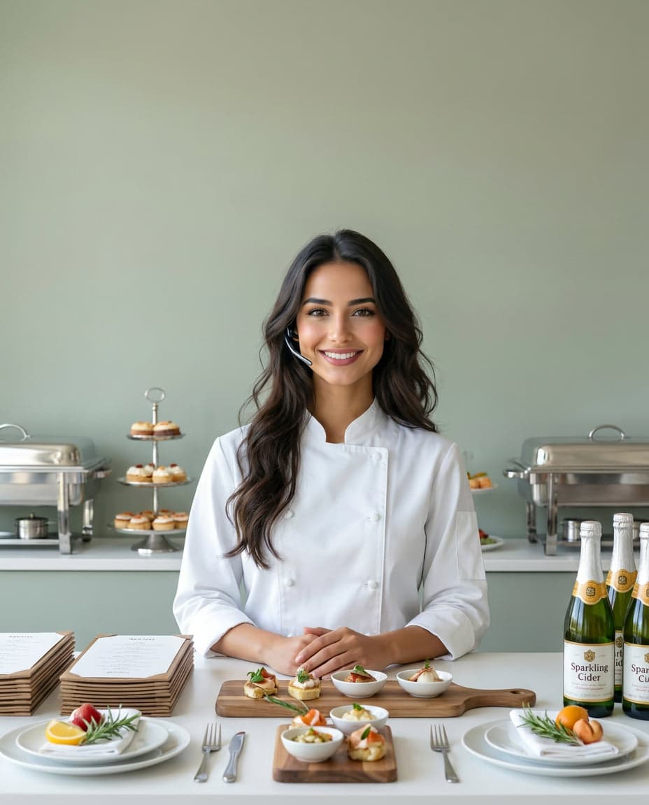 Maria at the front desk of a food truck company, taking a call