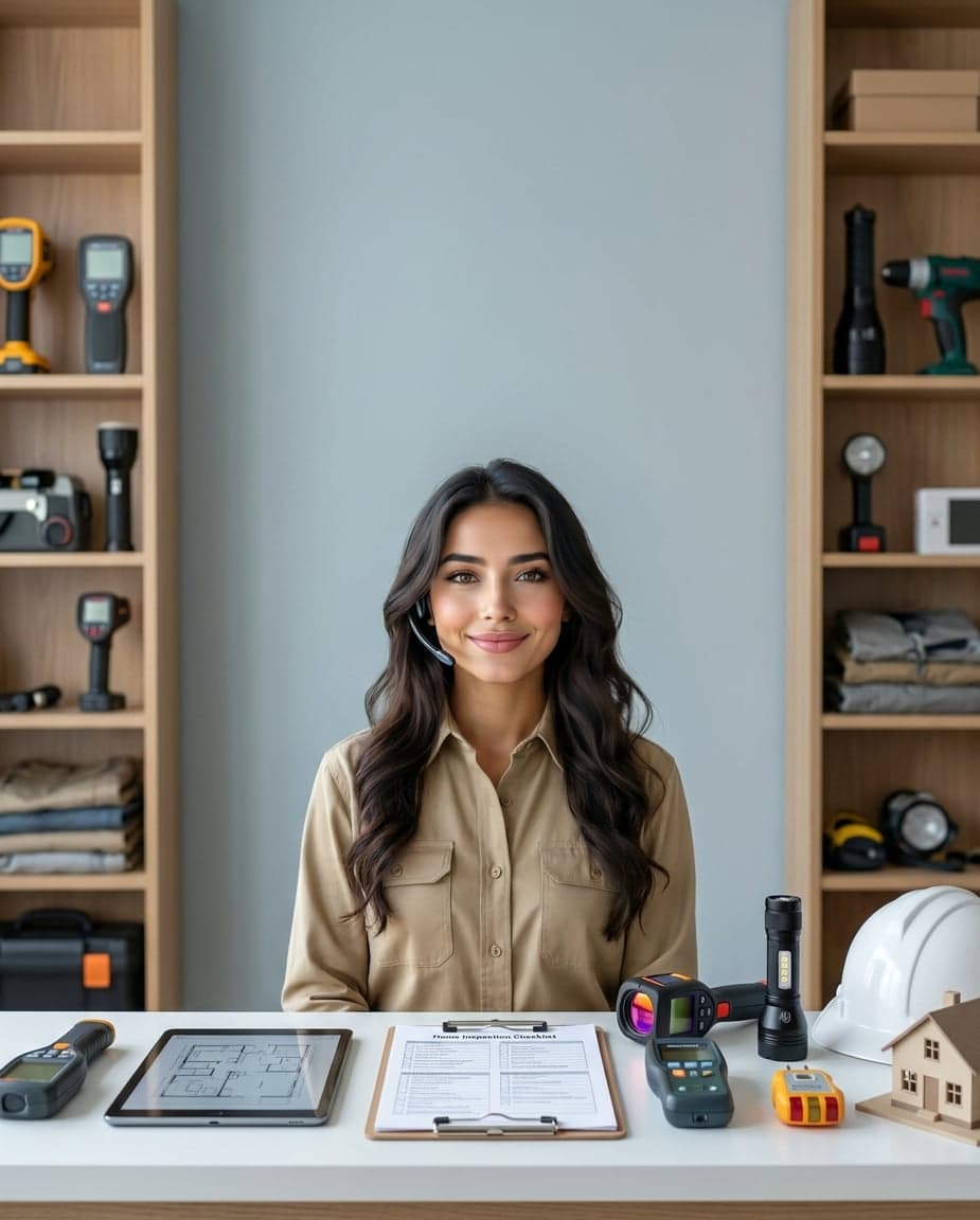 Maria at the front desk of a home inspection company, taking a call