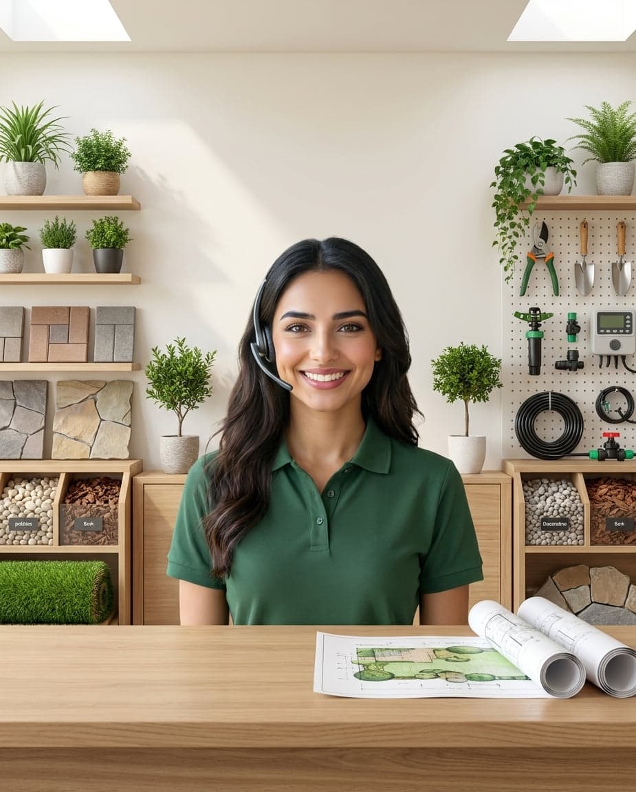 Maria at the front desk of a stump grinding company, taking a call