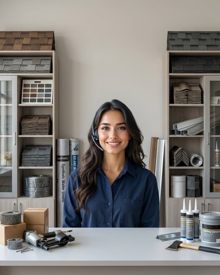 Maria at the front desk of a chimney sweep company, taking a call