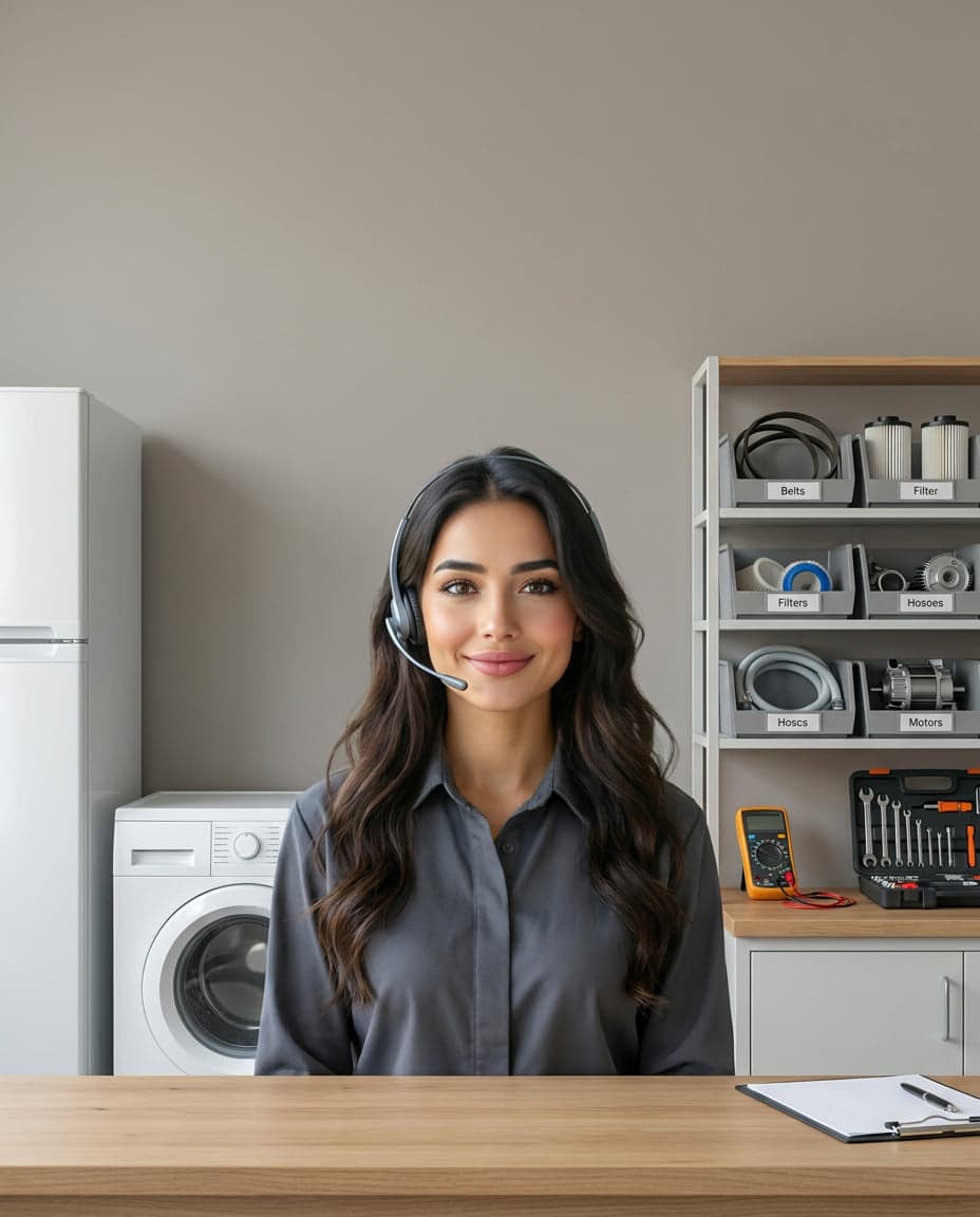 Maria at the front desk of a dryer vent cleaning company, taking a call